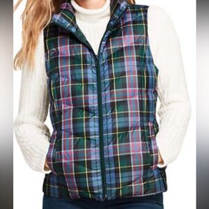 Lands’ End Tartan Plaid Puffer Vest Down Filled Women’s XL Preppy Fall Winter